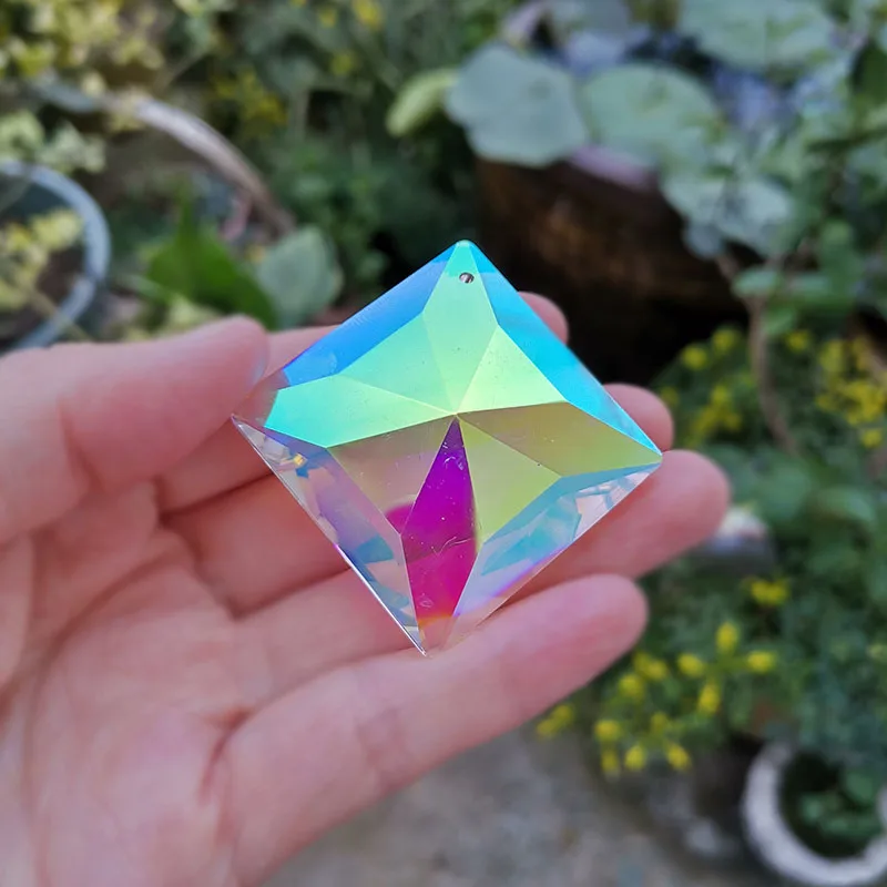 40mm Crystal Square Prism Suncatcher Glass Chandelier Parts Bead Garland Rainbow Hanging Sun Catcher Home Garden Decor Ornaments