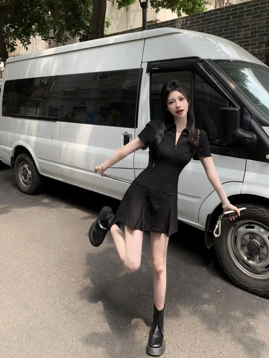 Summer New Casual Slim Solid Dresses for Women Sporty Turn-down Collor A-line Korean Chic Streetwear Simple Vestidos Mujer