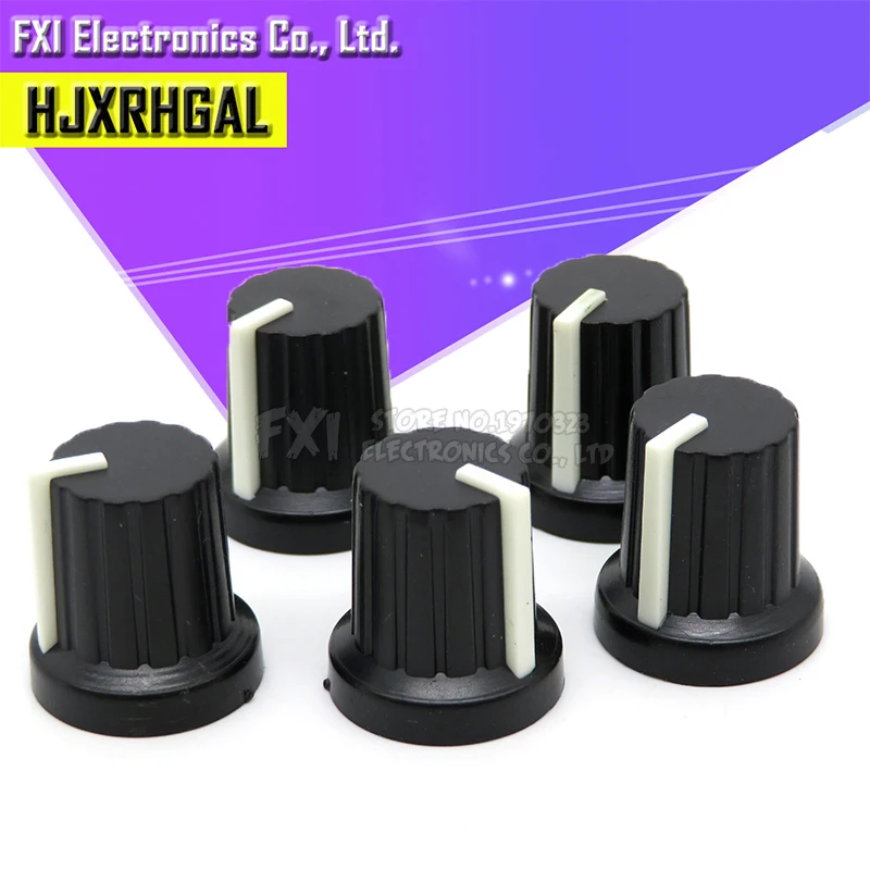 Potentiometer Knobs 10Pcs 6mm Shaft Hole Dia Plastic Threaded Knurled Potentiometer Knobs Caps wh148