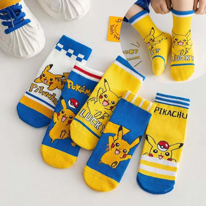 Anime 5 Pairss Pokemon Pikachu Baby Boys Girls Cotton Sock Kawaii Kids Sport Cartoon Sock Warm Autunno Soft Bambini Calzini Corti