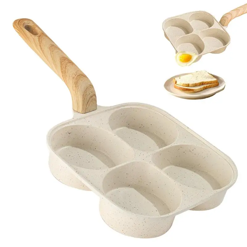 

Nonstick Egg Pan Four Hole Frying Pot Pan Thickened Omelet Pan Breakfast Maker Portable Cookware With Wood Handle for Kitchen