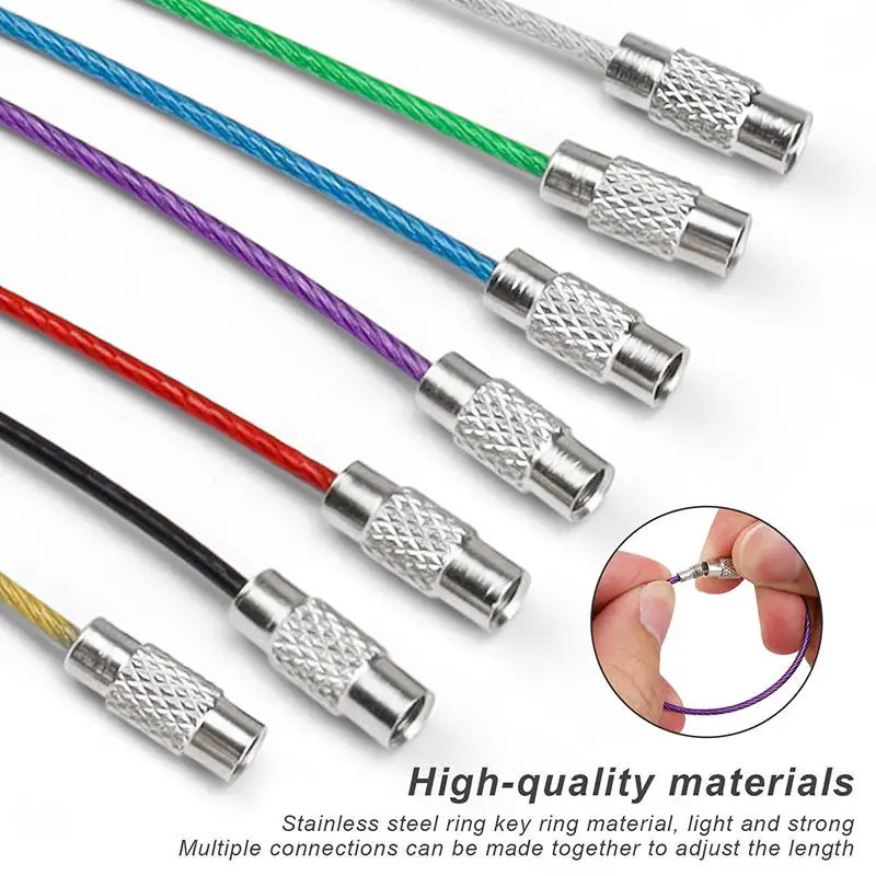 Multi Color Random Stainless Steel Wire Cable Rope Luggage Screw Lock Ring Key Keyring Loop Circle Hang Keychain Chain Tag