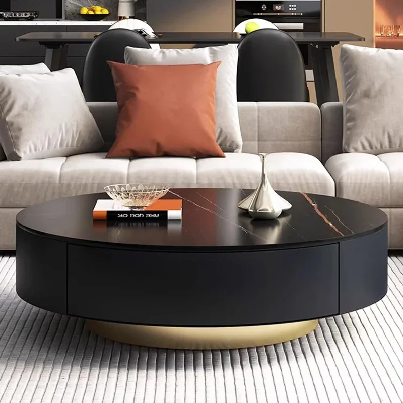 

Drawers Black Round Coffee Table Luxury Organizer Breakfast Creative Side Table Aesthetic Entrance Table Basse Home Furniture