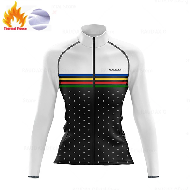 Pink Dot Lady Winter Cycling Jersey Women Long Sleeves Thermal Fleece Bike Jerseys Ropa Ciclismo Mujer Female Sportswear Clothes