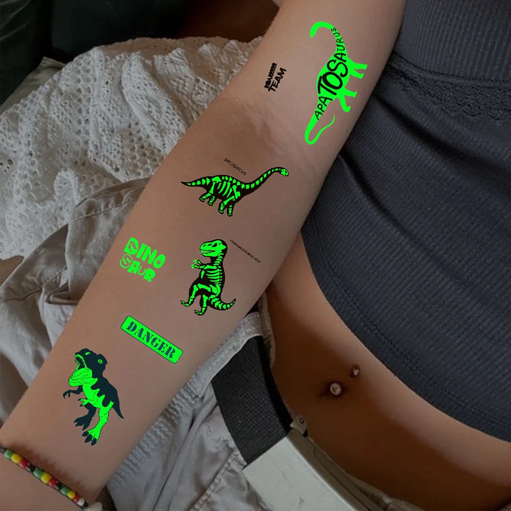 Luminous Cute Dinosaur Glow Waterproof Temporary Tattoo Stickers 10pcs Animal Totem Flash Tattoos Face Arm Body Art Fake Tattoos tattoo sticker