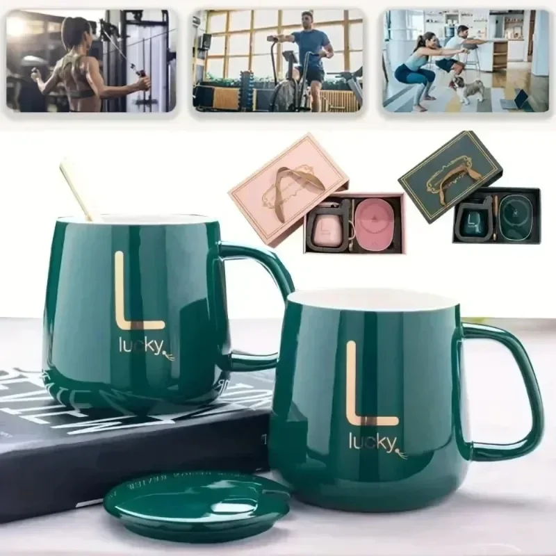 New Thermostat Cup Gift Box Ceramic Mug with Spoon And Storage Bag Set  Folding Spoon Portable Cup 55℃ Thermostatic Coffee Cup
