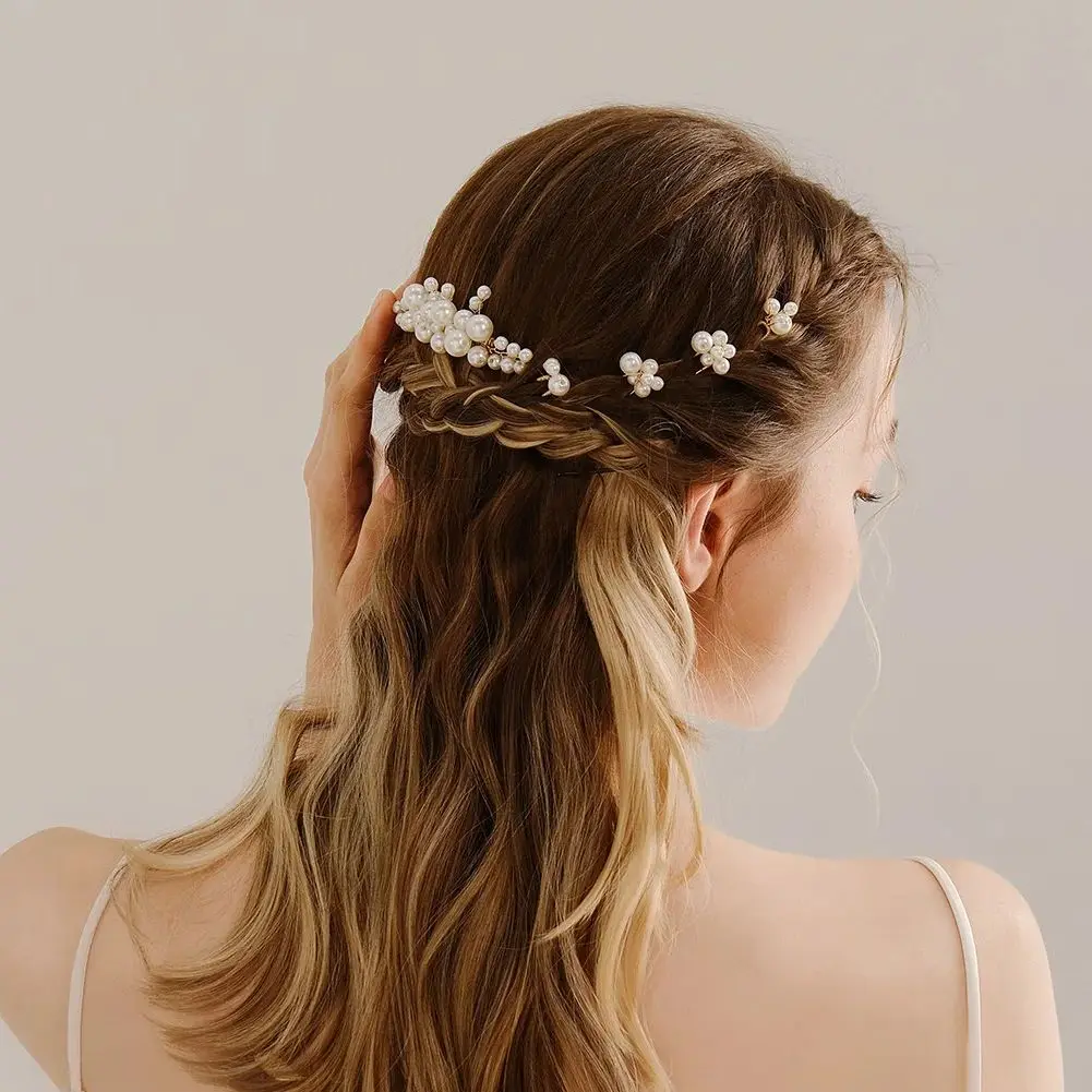 5PCS Pearl Rhinestone Bridal Comb Hairpin Set Bridal Wedding Hairpin Hairstyle Making Model Headdress Jewelry Bridesmaid Gifts