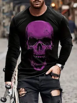 2024 New Autumn t-shirt da uomo a maniche lunghe top Horror Skull Pattern abbigliamento autunno e inverno t-shirt da strada da uomo di grandi dimensioni 1