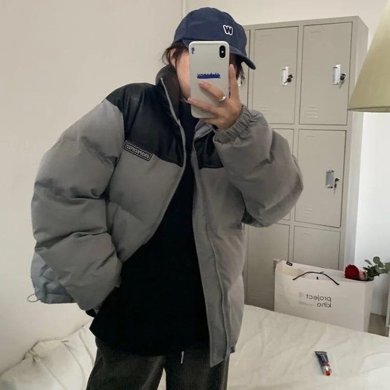 2024 Winter Women's Warmth and Thick Stand-up Collar Loose Parker Clothes New Zipper Jacket Korean Fashion Color Matching Jacket