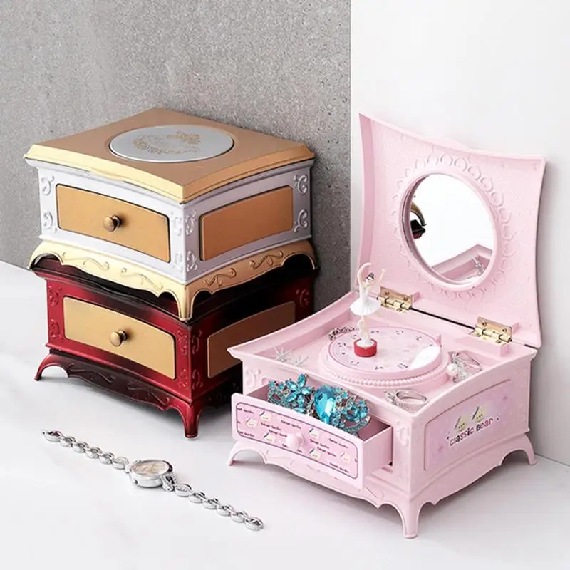 

Wooden Ballerina Musical Box Hand Cranked NEW Music Jewelry Boxes With Lock And Mirror Birthday Gifts Home Decoration Supplies
