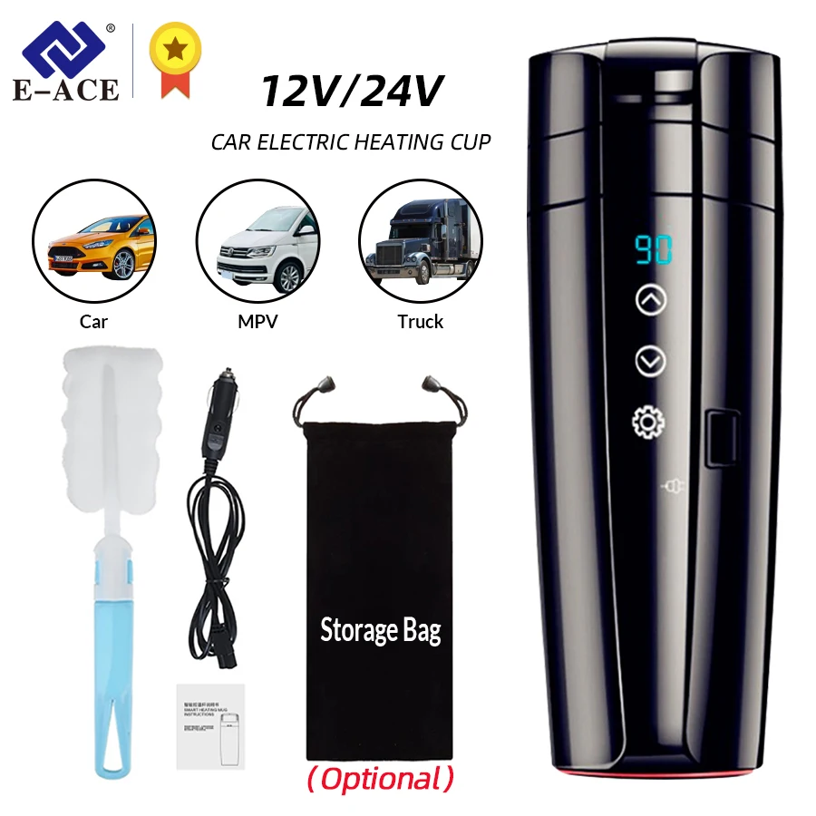 Electric Kettle 12V 24V Smart Car Heating Cup Stainless Steel Thermal Insulation Control Touch LCD Display Travel Coffee Mug