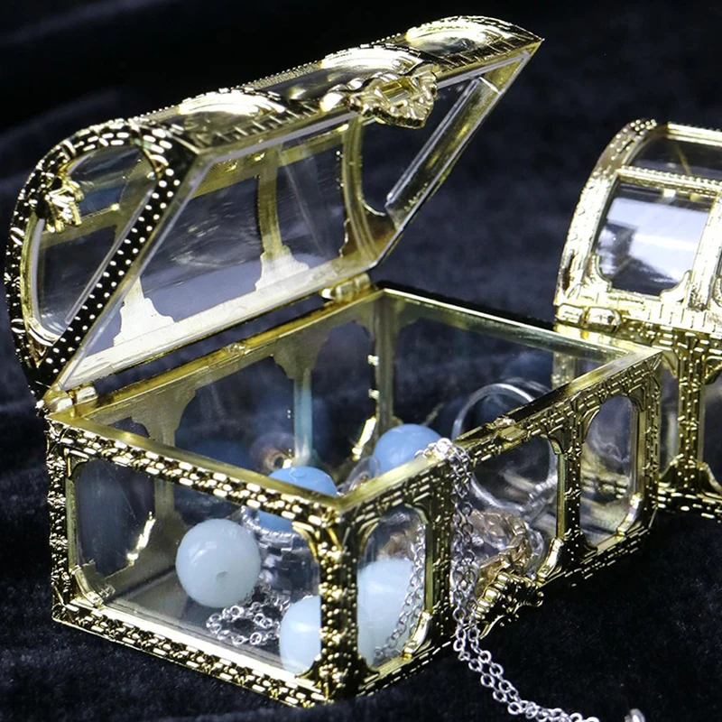 

Vintage Travel Case Transparent Pirate Treasure Storage Box Organizer Earrings Crystal Gem Jewelry Trinket Women Jewelry Display