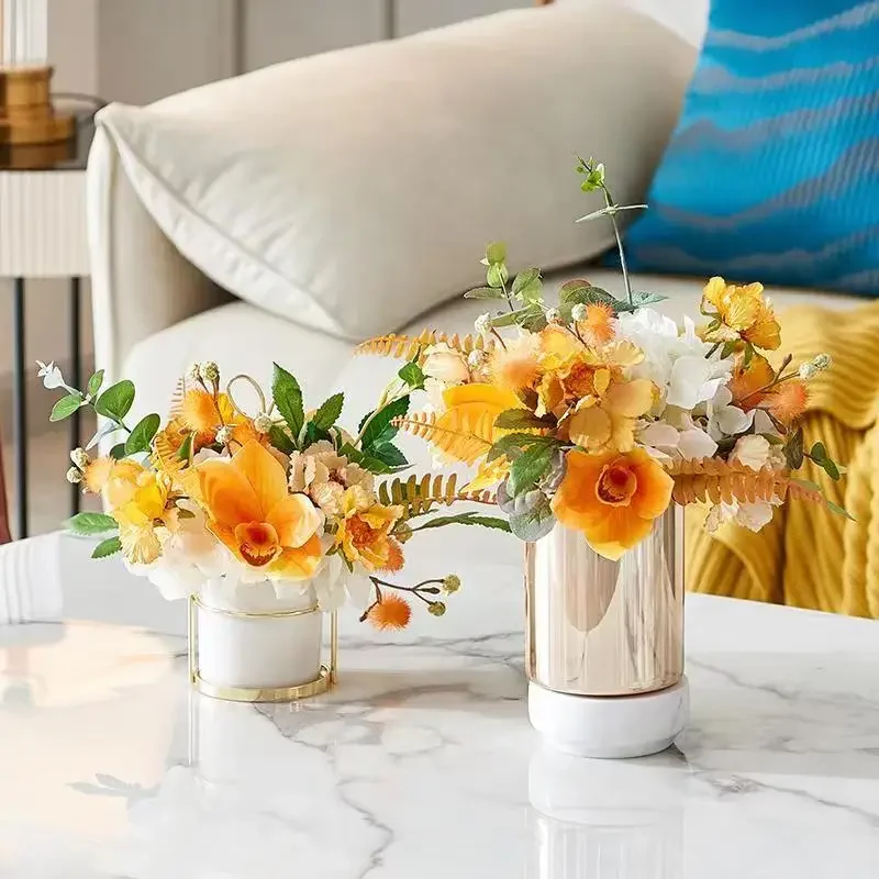 

European Light Luxury Dining Table Flower Imitation Flower Set Orange Artificial Flower Decoration