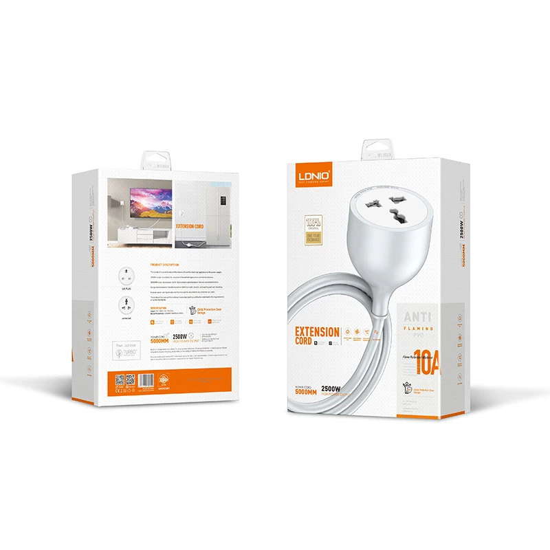LDNIO SC1017  , 10a 2500W, 5M  ڵ,   ̾,  ÷, Ҳ  PVC  ڵ, Ȩ Ǽ 5m轺 ߿ ܼƮ  ڹٶ ǳ  弱 ⿬