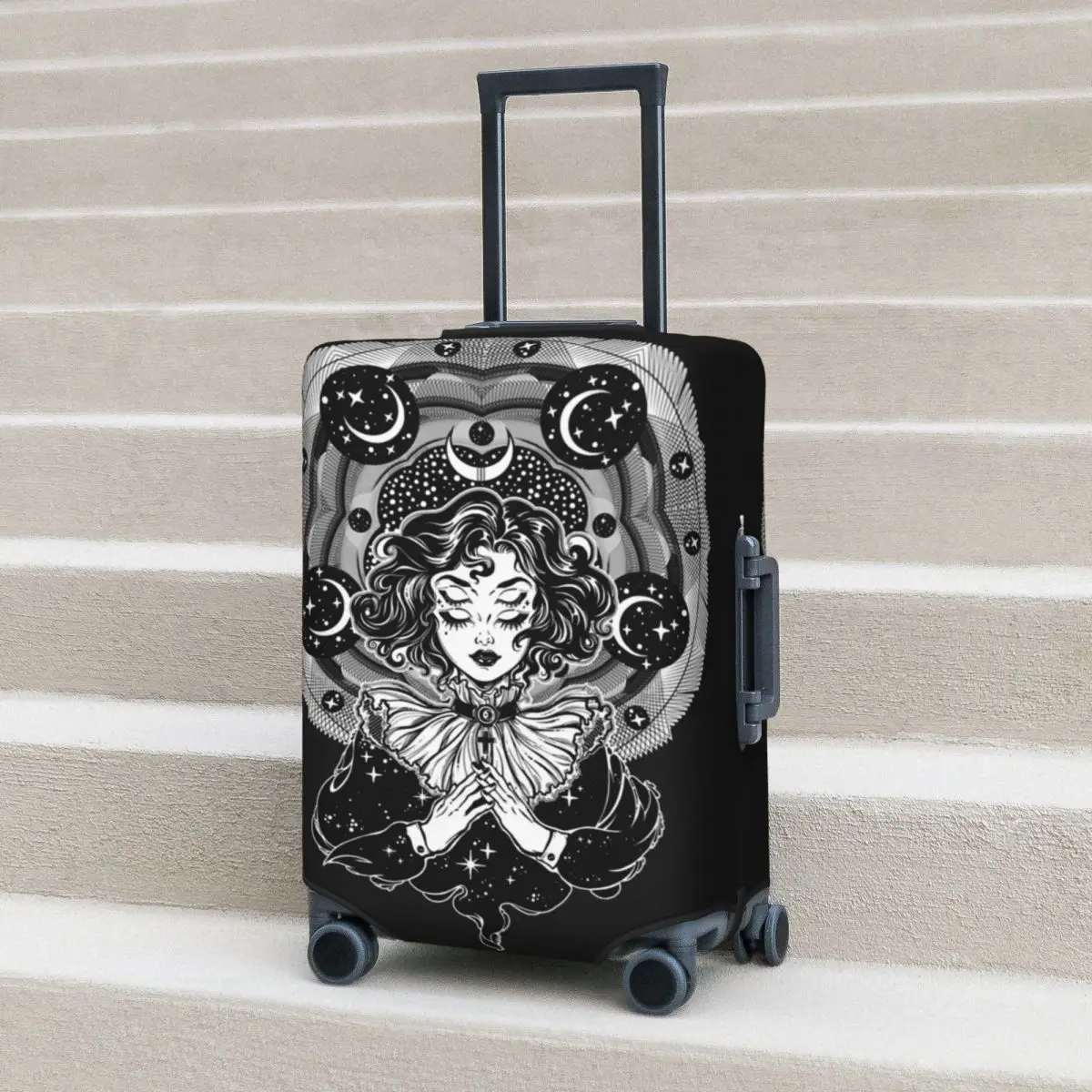 

Girl Portrait With Four Eyes Suitcase Cover Sacred Space Circle Business Vacation Elastic Luggage Accesories Protector