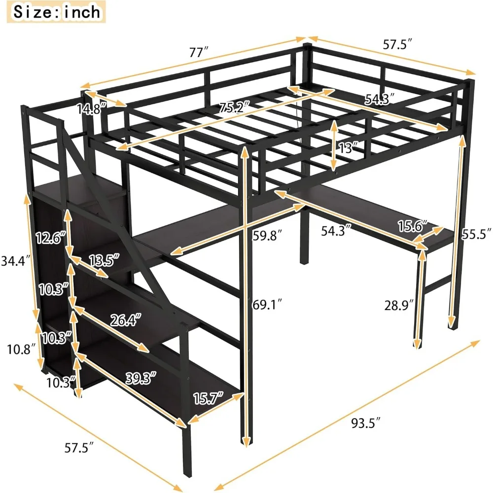 Full Size Gaming Loft Bed with L-Shaped Desk, LED and Charging Station,Wardrobe and Adjustable Shelf for Kids Teens Adults,Black 3