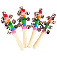 1pc 18cm Wooden Rattle Children Puzzle Musical Instrument Toys Kids Early Education Handbell Toys Kindergarten Teaching Aids 2