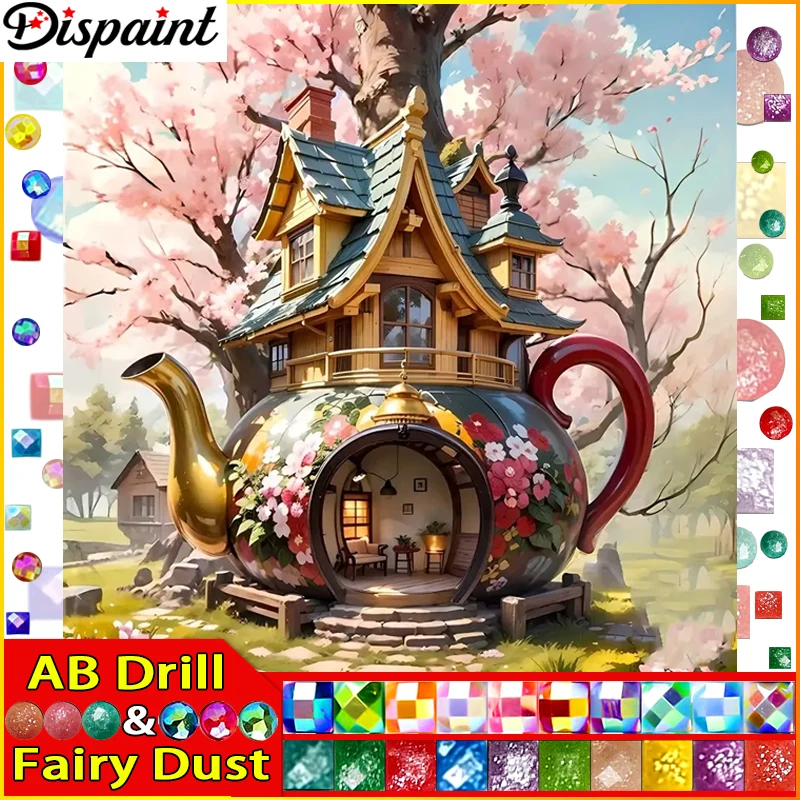 

Алмазная живопись со сказочной пылью, полноразмерная 5d-картина с квадратными/круглыми стразами «домиковое дерево», искусственная вышивка для дома