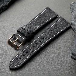 Premium Handmade Okayama Denim Leather Strap - Ultra - Thin Quick Release in Black, Brown, Blue - 22mm (A rose gold buckle)