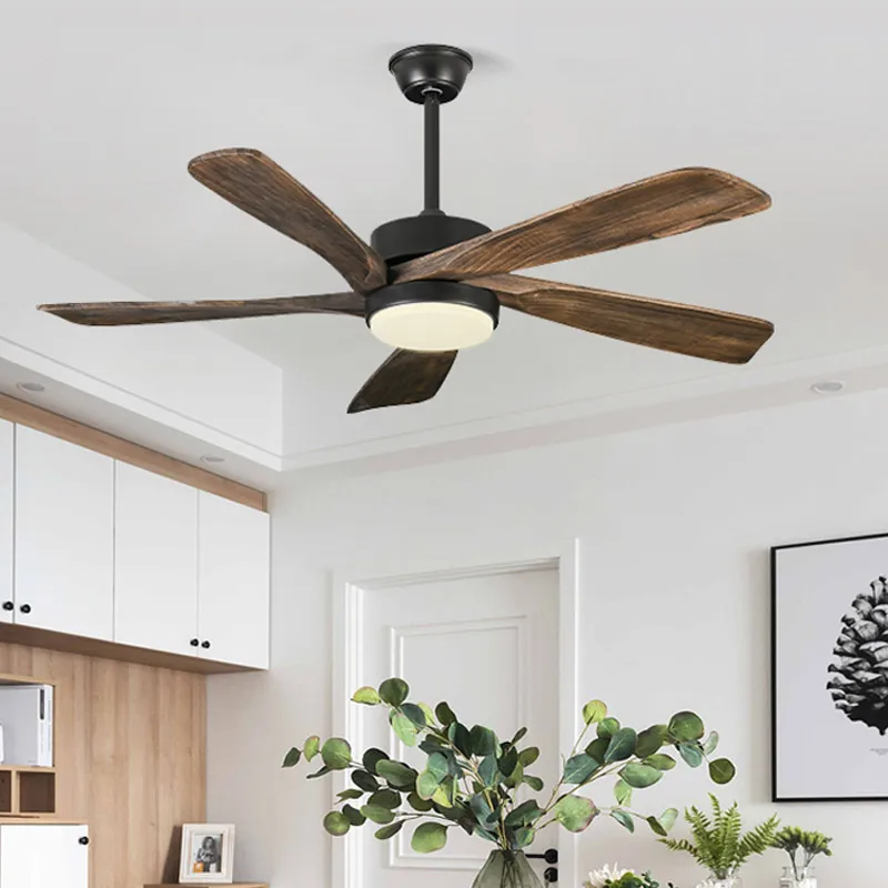 52 Inch Solid wood Nordic Minimalist High Wind Chandelier For Home Use Living Room Dining Room And Remote Control Of Fan Ligh
