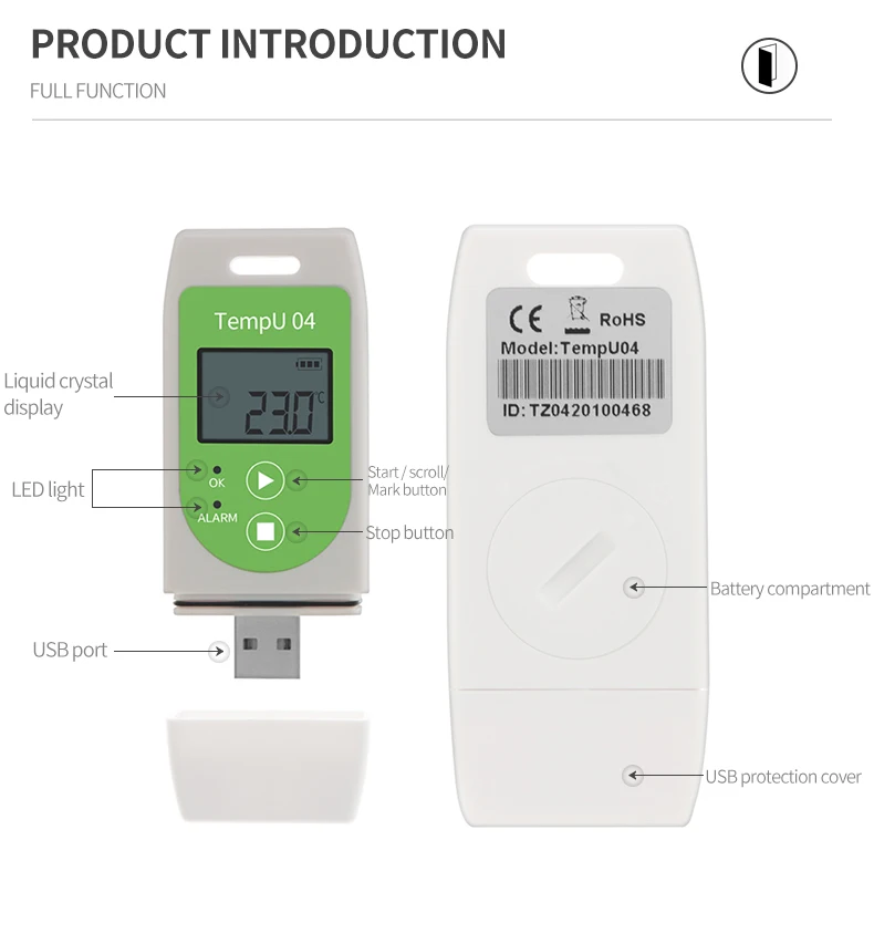 USB-Temperatur-Datenlogger-Thermometer, automatischer Export zu CVS und PDF, 32.000 Punkte Kapazität, Datenrekorder für den Kaltkettentransport im Labor – Detail 8