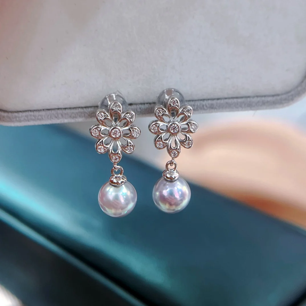 

YB2024, чистые серьги-гвоздики из серебра, круглые, 7-8 мм, Япония, морская вода, голубовато-серый жемчуг, серьги-гвоздики, женские серьги с мелким жемчугом, застежки