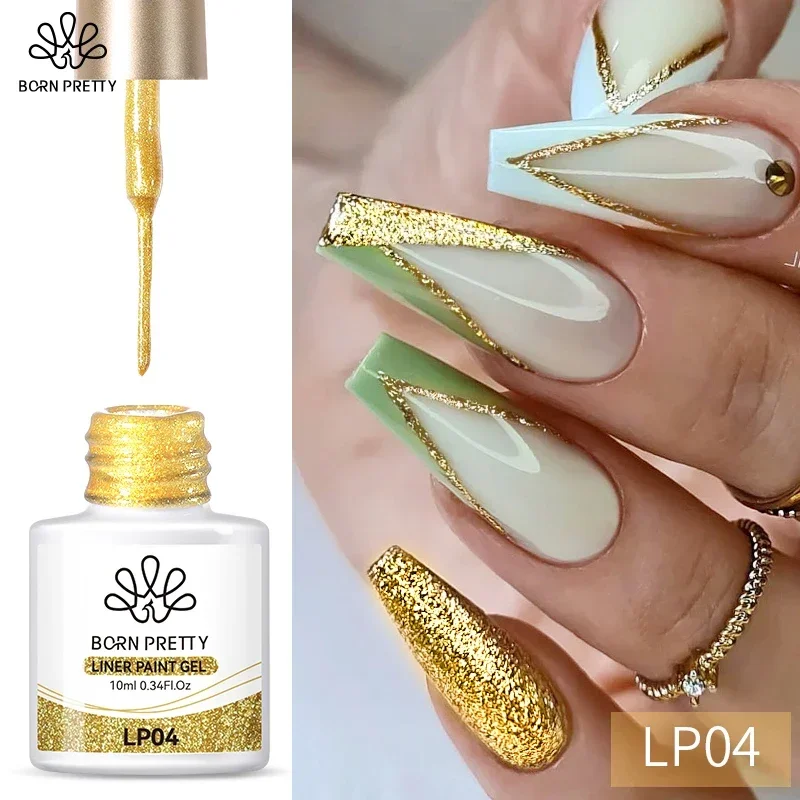 

BORN PRETTY 10ml Gold Liner Paint Gel Nail Polish for Stripe Line French Nails Super bright Mirror Drawing Graffiti Painting Gel