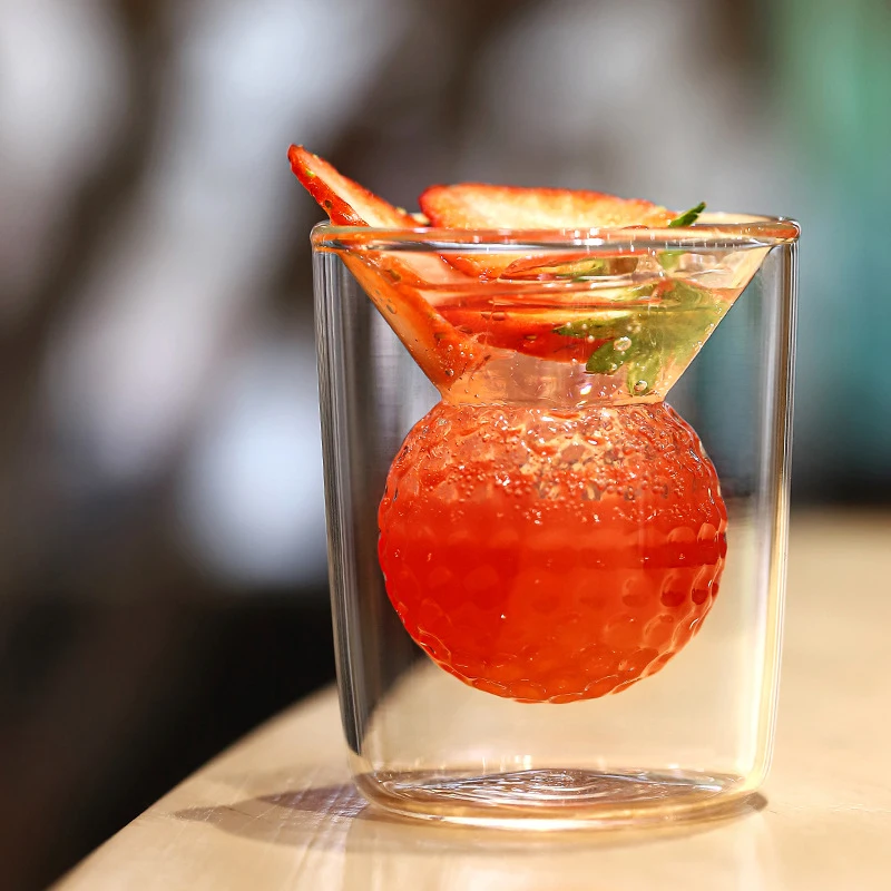 Description Picture 6 of item50ml Golf Ball Shape Double-layer Thickened Glass Cup Clear Wine Tea Water Mug Whiskey Cocktail Shot Glasses