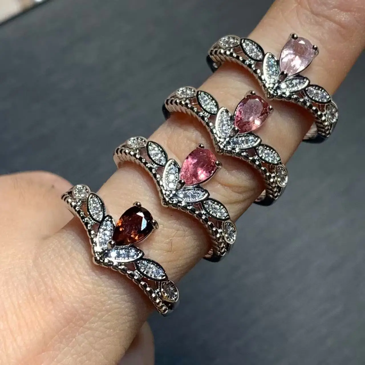 New Arrival Natural Pink Spinel Rings Female  Jewelry For Women Gift Copper Cute Stone Flower