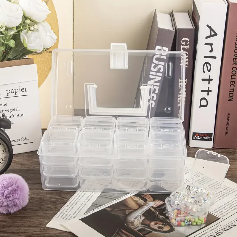 1 32 grid transparent plastic storage box portable multifunctional DIY craft and jewelry craft supplies container