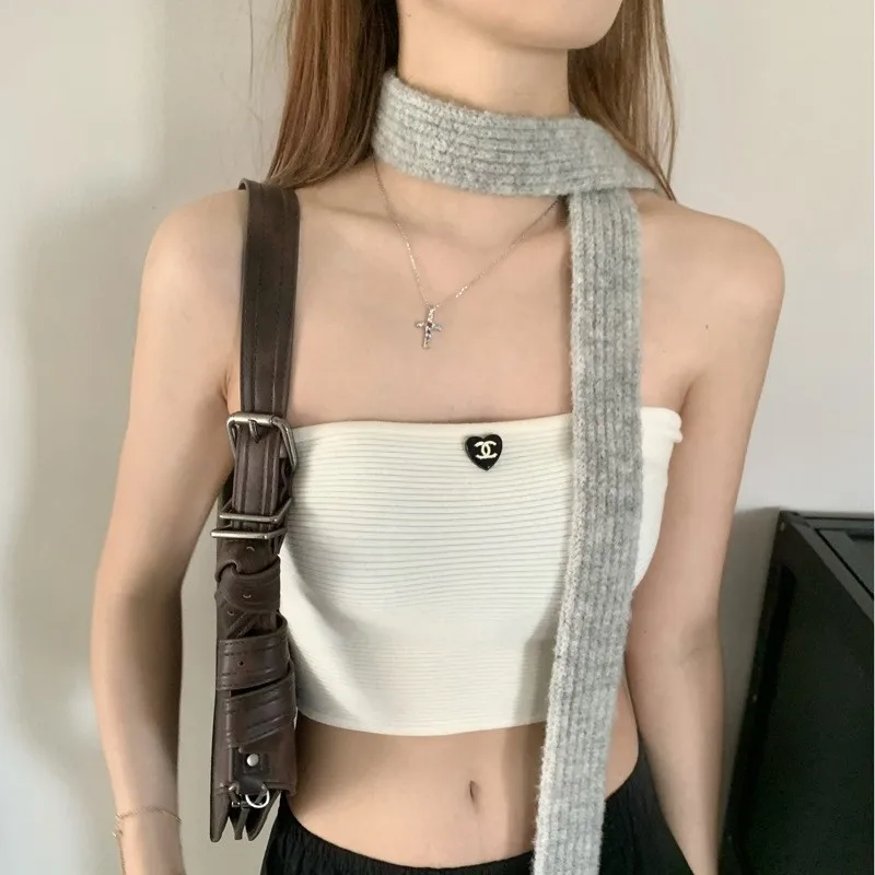Frauen Harajuku Wolle Schals Einfarbig Lange Schals 180Cm Dünne Lange Dekorative Halstuch Mode Gefühl Spice Girl Streetwear – Detail 13