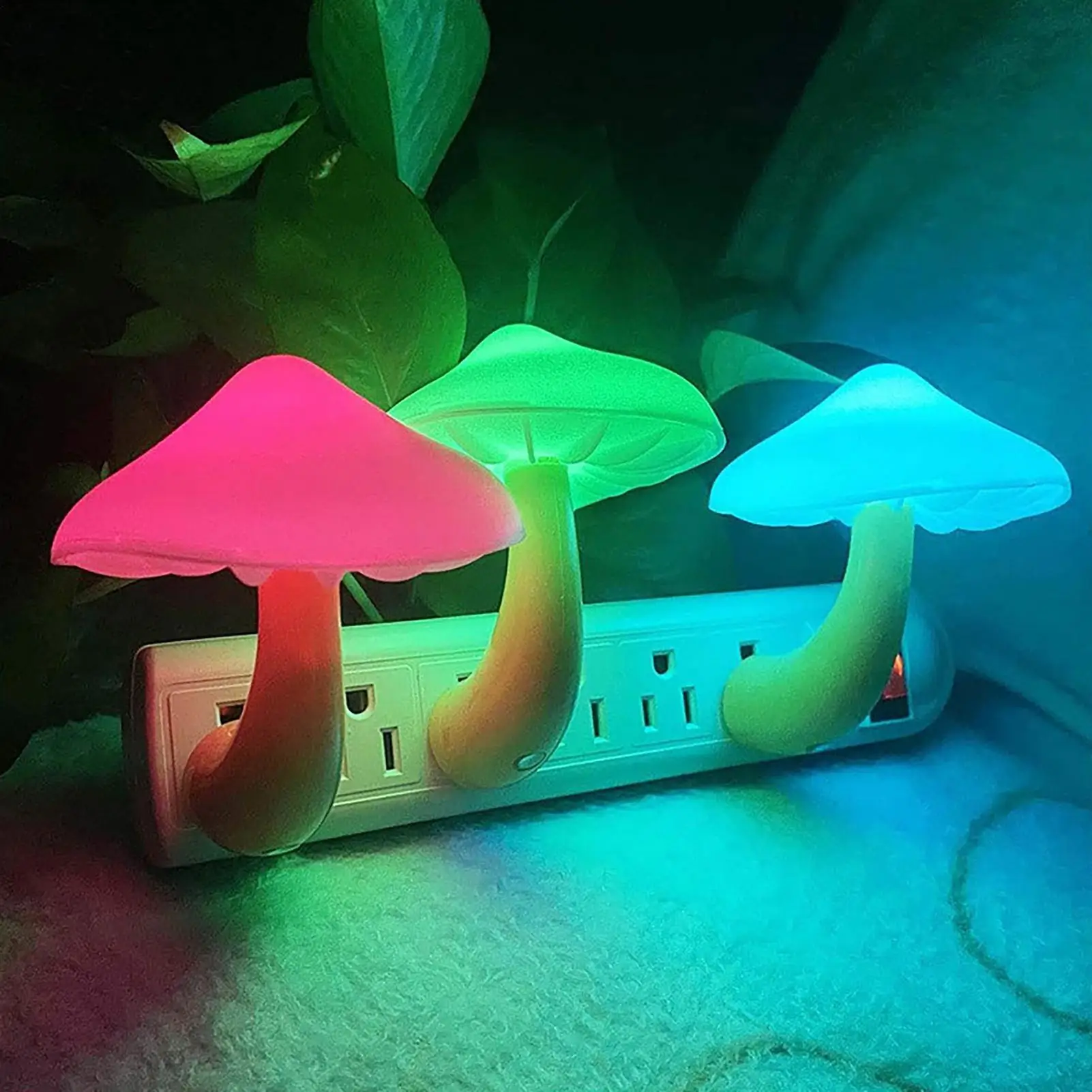 Mushroom Night Light LED Automatic Sensor with 7 Color Lights Toilet Bedroom Decor Wall Lamps Light-control Sensor Bedroom Light