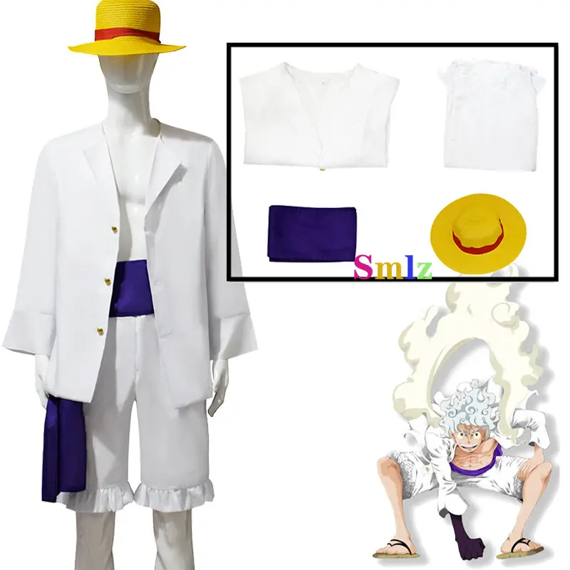 DAZCOS Design Luffy 5th Gear Cosplay Costume Outfit Halloween MonkeyD Luffy  3 Piece Full Set Shirt Pants Purple Sash and Cos Wig - AliExpress