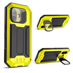 Rugged Metal Shockproof Phone Case with Screen Protector and Stand - iPhone Air (YELLOW)