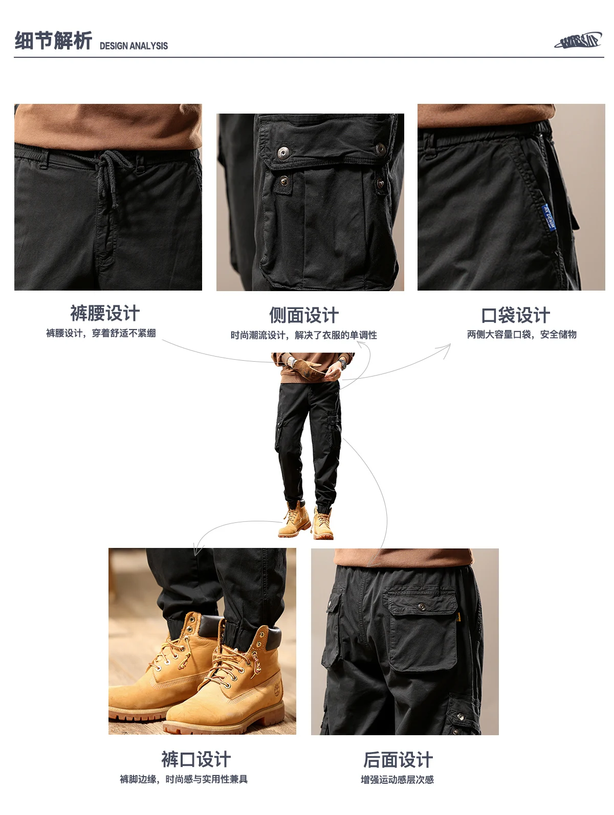 Description Picture 3 of itemCitylink TacTic 2024 Spring New Solid Color Pant Leg Side Pocket Personalized Straight Cropped Pants For Men