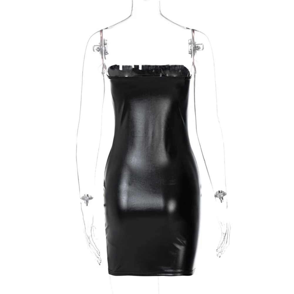 

Fashion Dress Woman Clothes Party Club Clothing Pu Faux Leather Sexy Streetwear Slight Strech Tube Dress Club Party