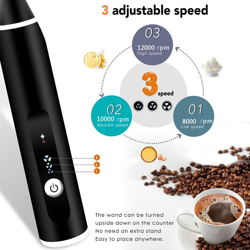 Electric milk and coffee mixer Hand held egg beater Milk foam maker foam maker 3 speed rechargeable cream mixer Kitchen mixer 4