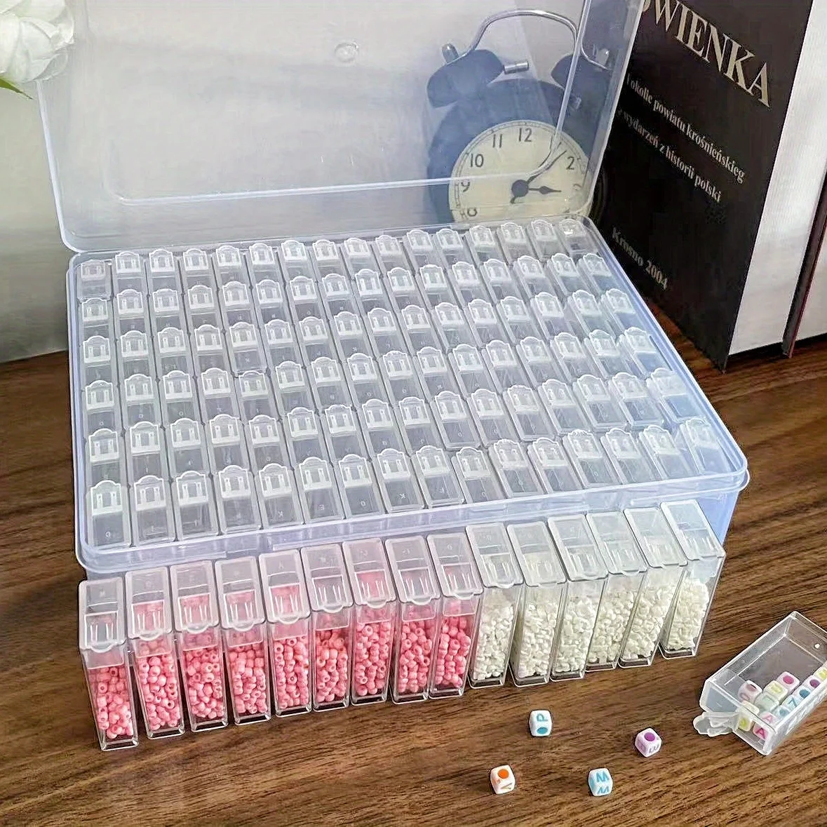 96/120Grid Capacity Bead Craft Storage Box 96 Individual Compartments - Heavy-Duty Plastic Lid Beadwork, Painting, Embroider