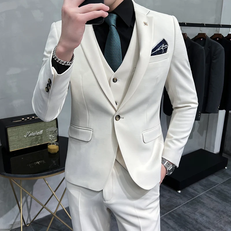 

High-end groom's suit (suit + vest + trousers) men's business wedding dress casual formal wear handsome British three-piece set