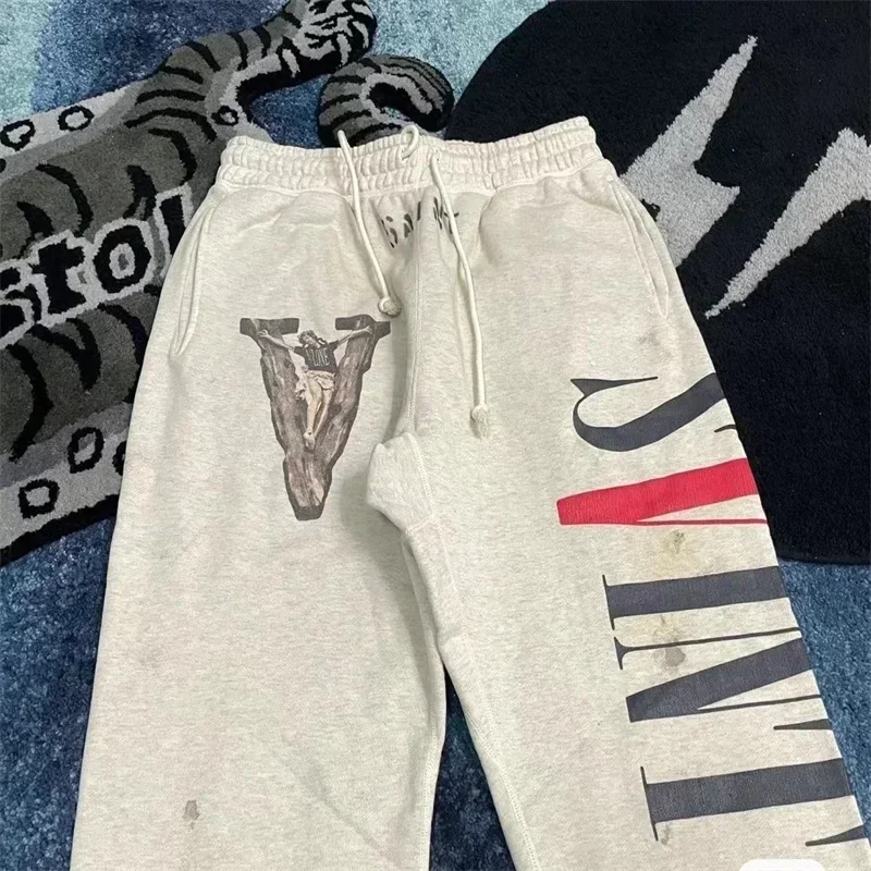 24ss Saint Michael Washed White Pants 1:1 Top Quality Oversized Drawstring Men Pants