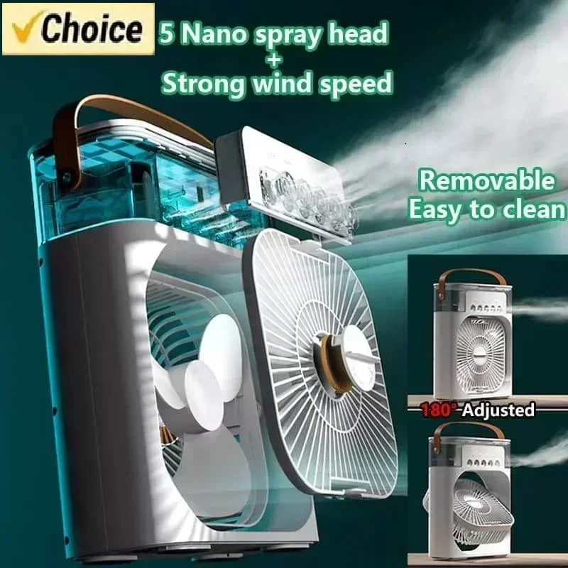 Portable Fan Air Conditioners USB Electric Fan LED Night Light Water Mist Fun 3 In 1 Air Humidifie For Home 2