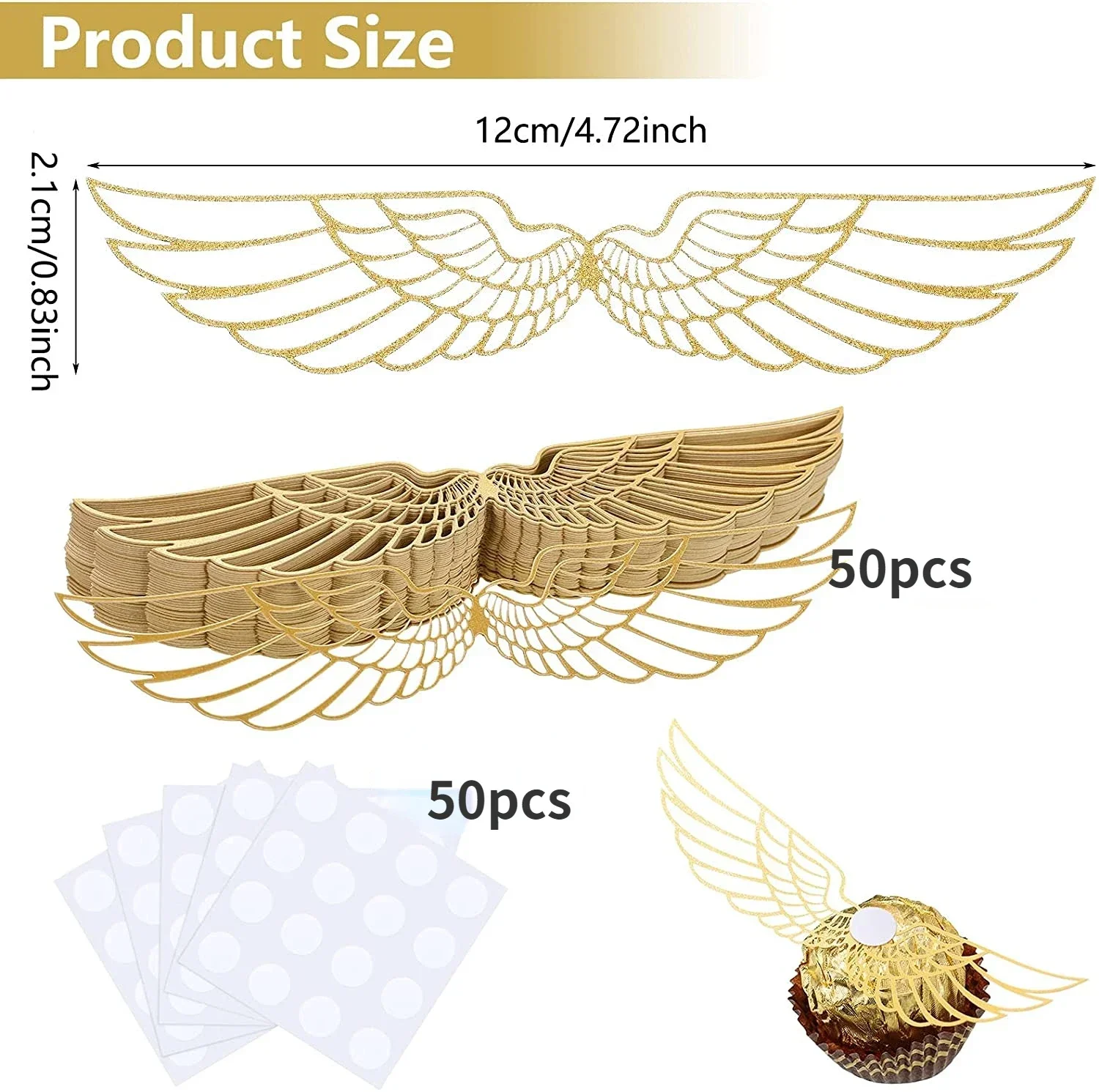 Cupcake Supplies 50/200pcs Gold Pearl Paper Wizard Party Chocolate Decoration Hollowed Wings Cupcake Supplies Baking Decorating Tools