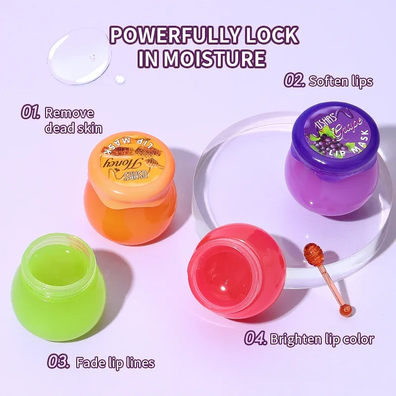USHAS Moisturizing Lip Mask 4 Fruit Flavor Lip Balm Hydrating Repair Lip Mask Removes Dead Skin Lip Care Tools 2