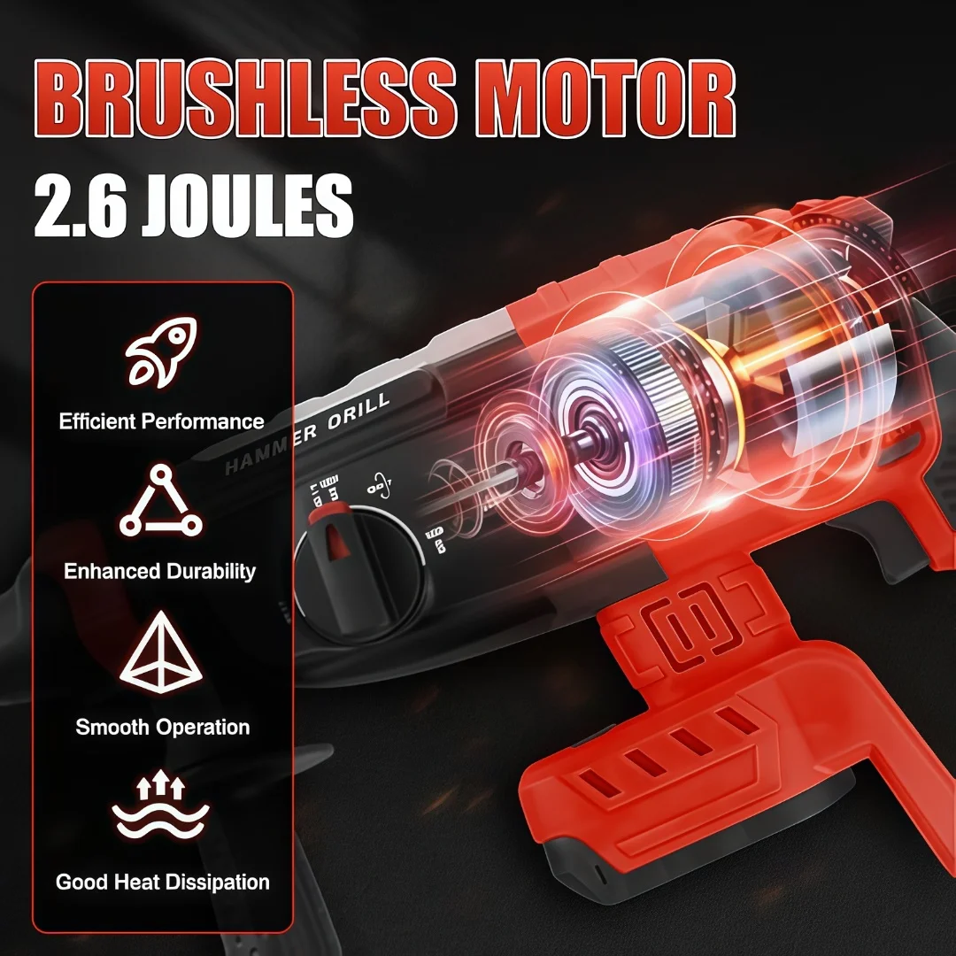 SDS-Plus Rotary Hammer Drill for Milwaukee M18 Battery 2.6J Impact Brushless Ham
