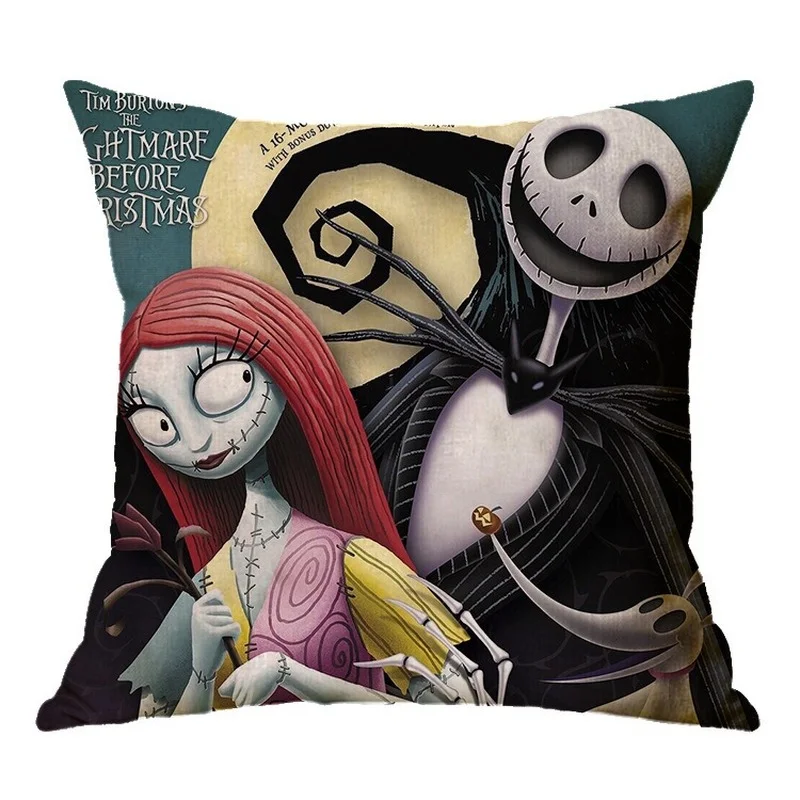 Halloween Decorative Cushion Cover 18x18 Inches Linen Pillowcase Cartoon Skull Jack Printed Pillow Cover Home Decor Pillow Case