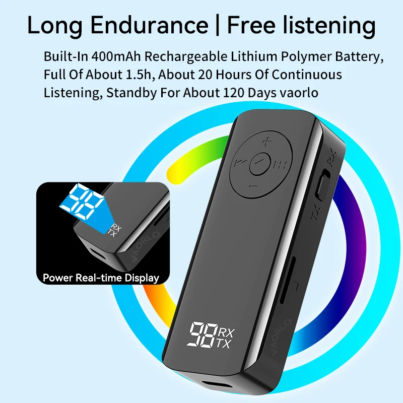 Bluetooth 5.3 Audio Transmitter Receiver 3.5MM AUX Support TF Card With Mic Collar-Clip Wireless Adapter for Car Airplane TV PC