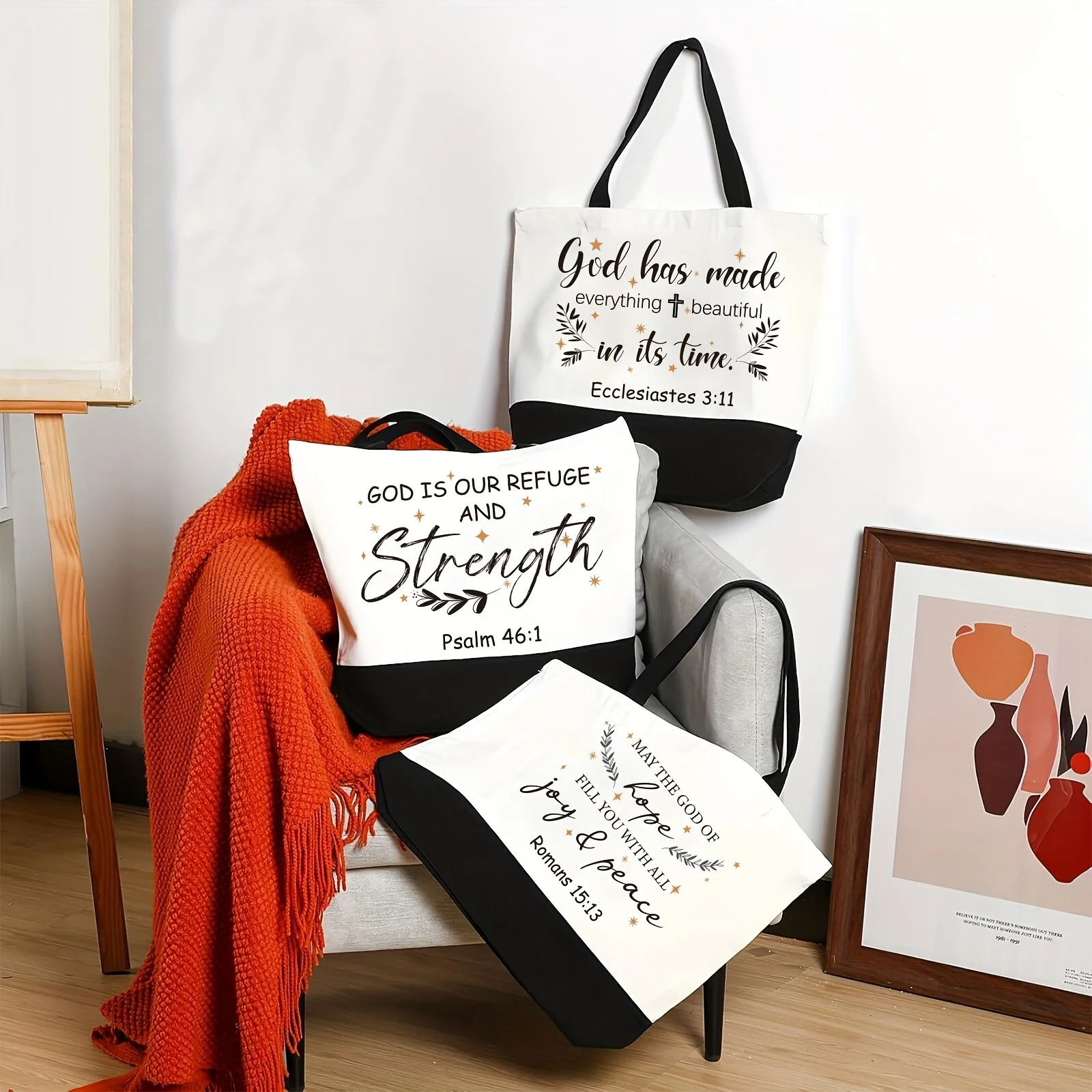 Gift for Her/Him 24pcs Christian Canvas Tote Bags for Women with Makeup Bags Reusable Large Canvas Bags Bible Verses 2
