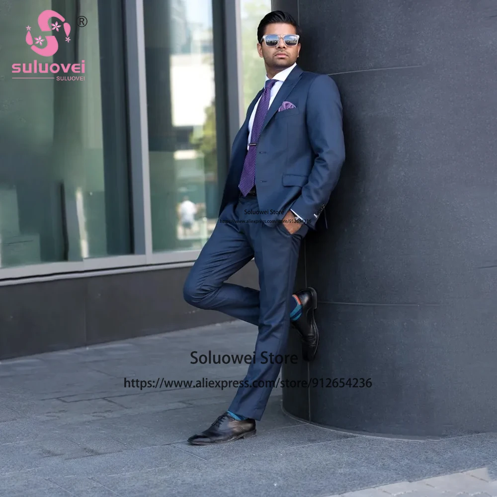 Fashion Business Slim Fit Suits For Men Customized 2 Piece Pants Set Formal Groom Wedding Tuxedo Blazer Terno Masculino Completo