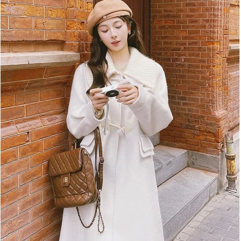 

Korean style fashionable double-sided imitation cashmere coat women mid-length horn button autumn winter thickened coat chic