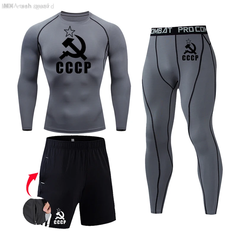 CCCP Compression Sportswear Men's Running Long Sleeve Shirt Fitness Leggings Workout Shorts sports Second Skin Thermal underwear